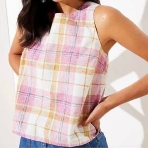 Loft beach open back pink windowpane plaid tank top